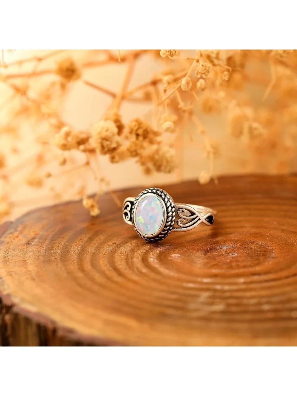Women's Opal 925 Sterling Silver Oval Adjustable Natural Stone Ring